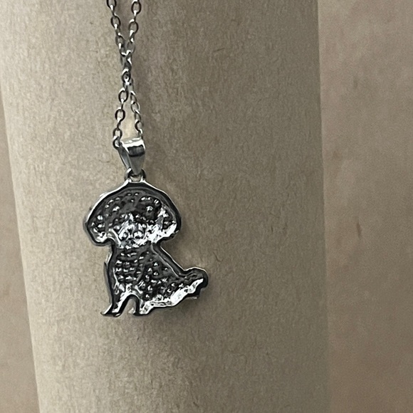 Shih Tzu Necklace Crystal Pave Puppy Pendant - Silver Tone with display Dog - Picture 3 of 11
